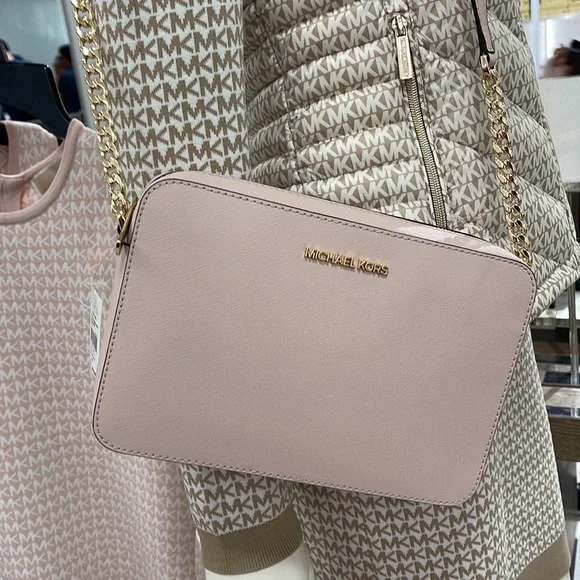 Michael Kors Jet Set Item Large East West Zip Crossbody Leather Powder Blush - Picture 14 of 16